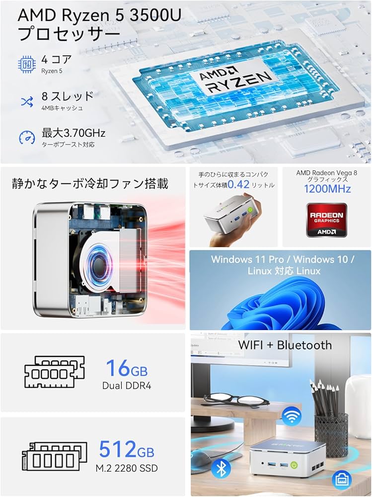 Amazon.co.jp: 【ミニPC Ryzen 5 3500U搭載・N150より速い】GMKtec G10