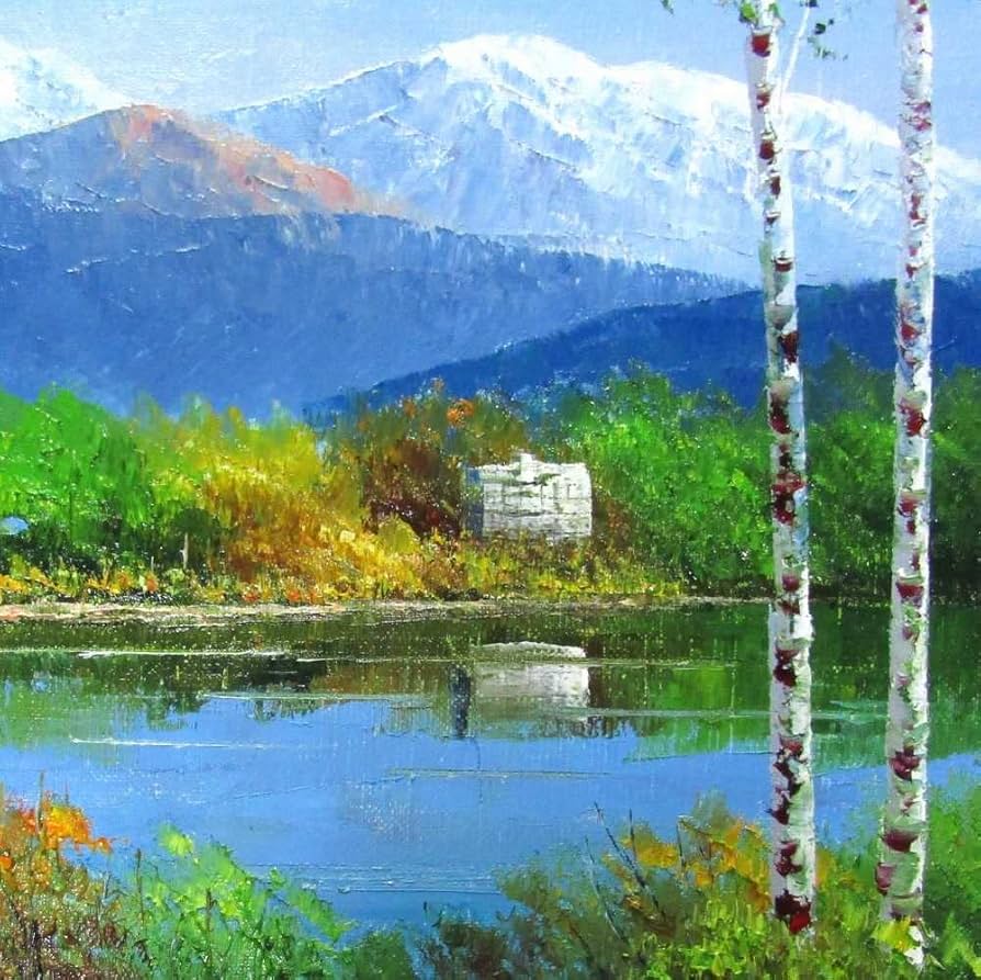 Amazon.co.jp: 小林幸三 白樺湖 F4号 シルバー 油彩画 油絵 風景画