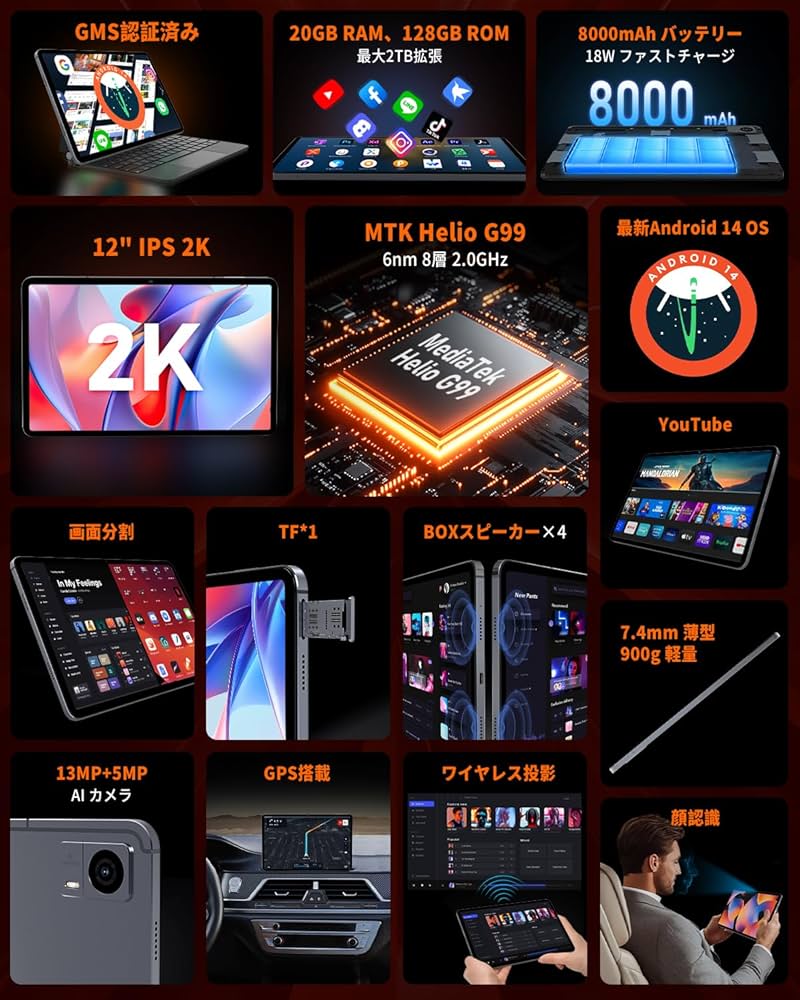 Amazon.co.jp: Android14 タブレット 12インチ G99 Hitabt P30A 20GB+