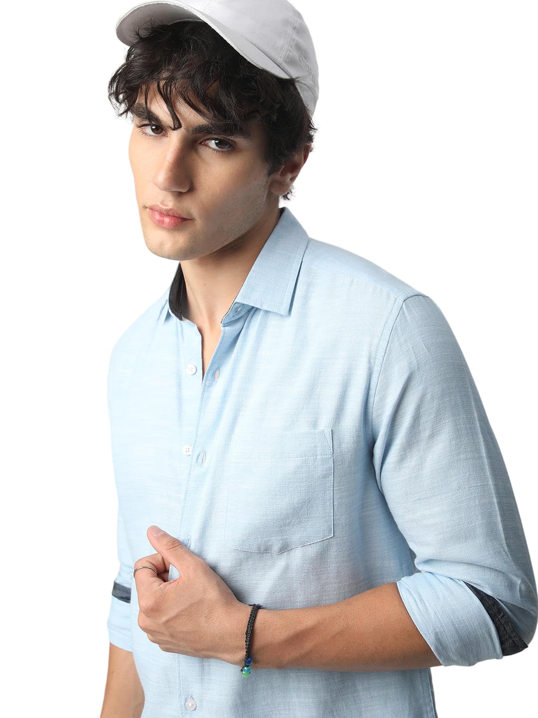 VASTRADO Mens Classic Sky Blue Textured Shirt | Cotton Fabric