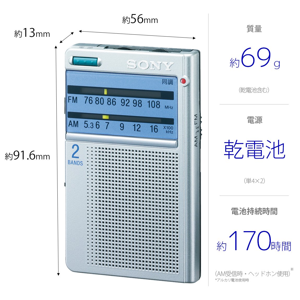Amazon.co.jp: ソニー ポケッタブルラジオ 名刺サイズ FM/AM/ワイドFM