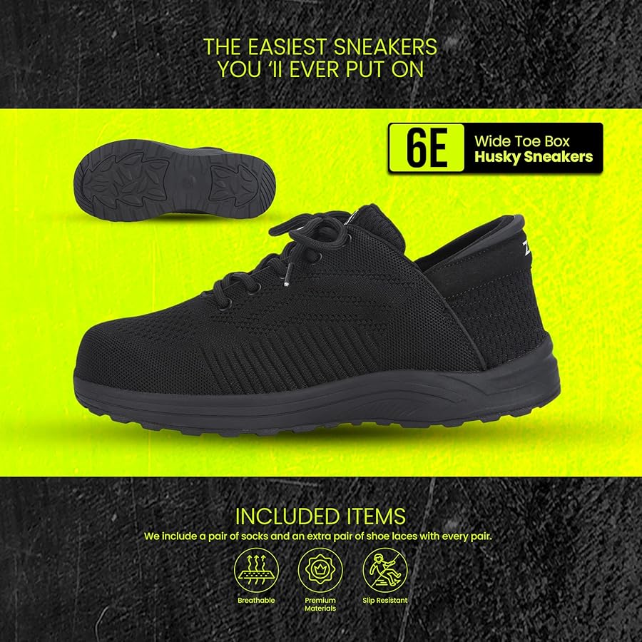 Amazon.com | ZEBA Hands Free Slip on Black Husky Sneakers for Men