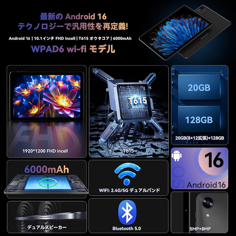 Amazon.co.jp: Android 16 タブレット 10インチ Wi-Fiモデル Headwolf