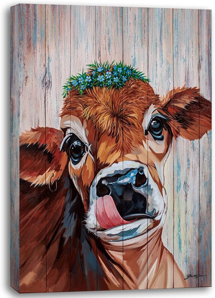 Amazon｜ラージ 牛 キャンバス ウォールアート 牛の絵 牛の絵画 壁装飾