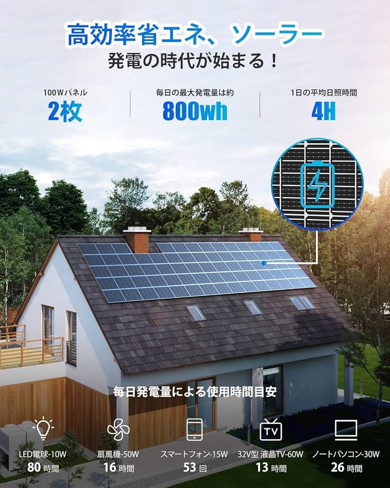 Amazon | GOYOJO ソーラーパネル 200w =100w×2枚 MC4コネクタ付属