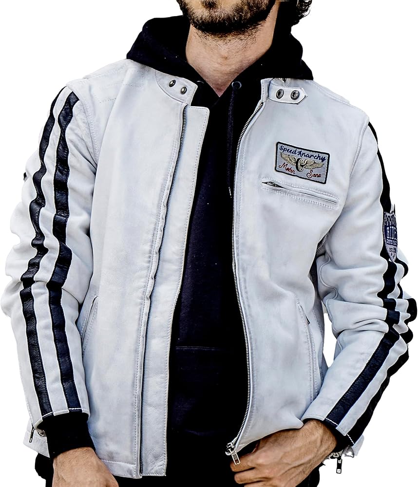 Amazon | [ライズ] レザージャケット RLJ1101-WH/BK-M メンズ 白 M