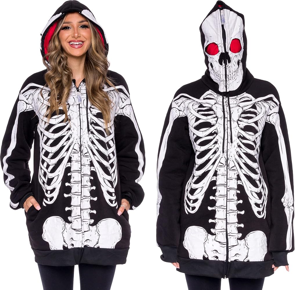 Amazon.com: Funziez! Fun Halloween Hoodies, Pumpkin and Skeleton