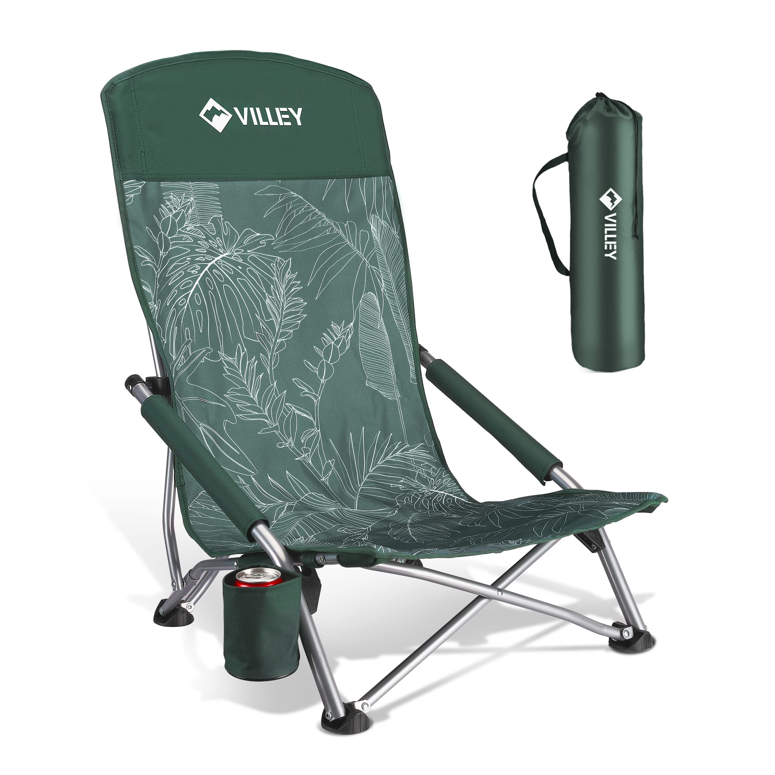 Amazon.com - VILLEY Low Beach Chair, High Back Folding Adult Chair