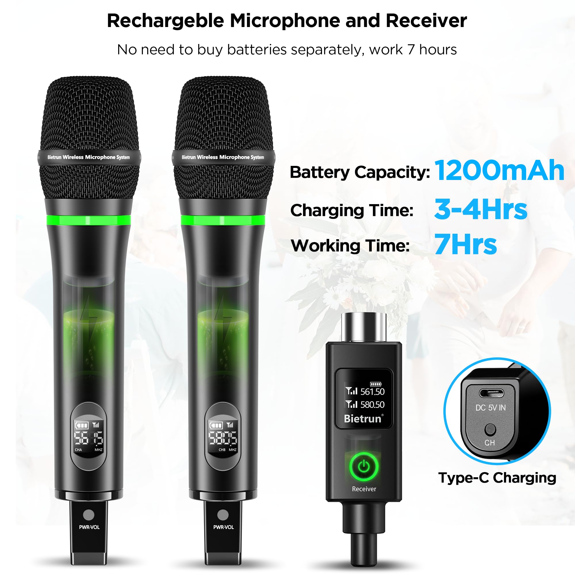 Amazon.com: Bietrun XLR Wireless Microphone, Rechargeable Dual