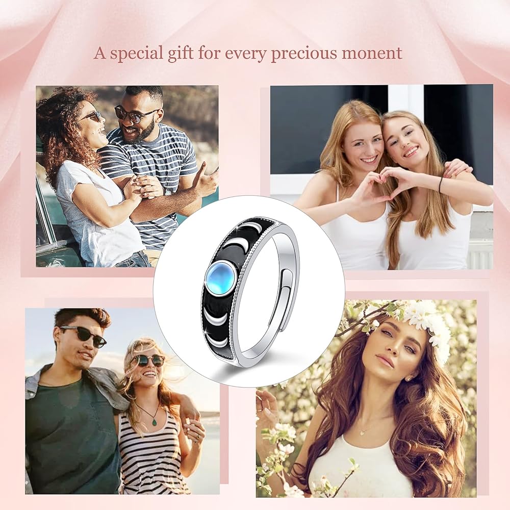 Amazon.com: Lonyinlg Moon Phase Ring Sterling Silver S925 Crescent