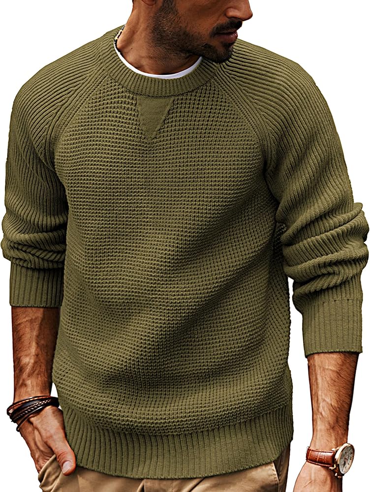 PJ PAUL JONES Sweaters for Men Crewneck Cable Knitted Waffle