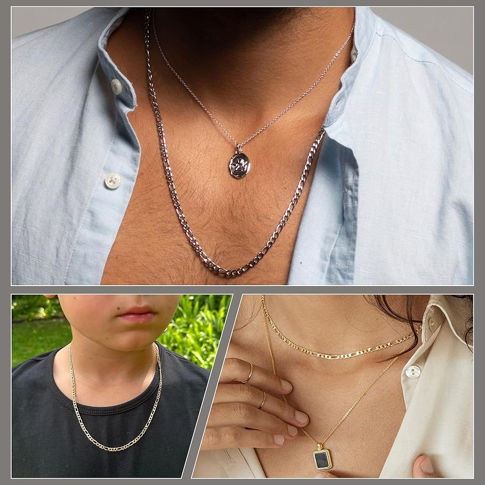 SANNYRA Figaro Chain for Men, Mens Chain Necklaces, Stainless