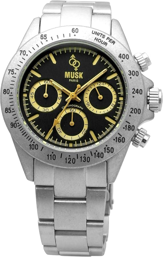 Amazon.co.jp: [ムスク]MUSK 腕時計 ダメージ加工 クロノグラフ