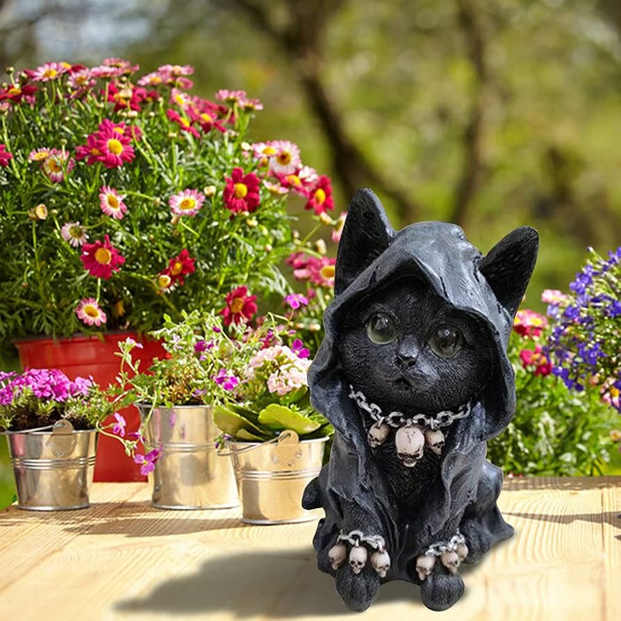 Amazon.co.jp: キャットガーデン像 置物 ネコのクローク 死神 猫