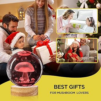 Oriamde 3D Mushroom Crystal Ball Night Light 3.15 inch Glass Ball