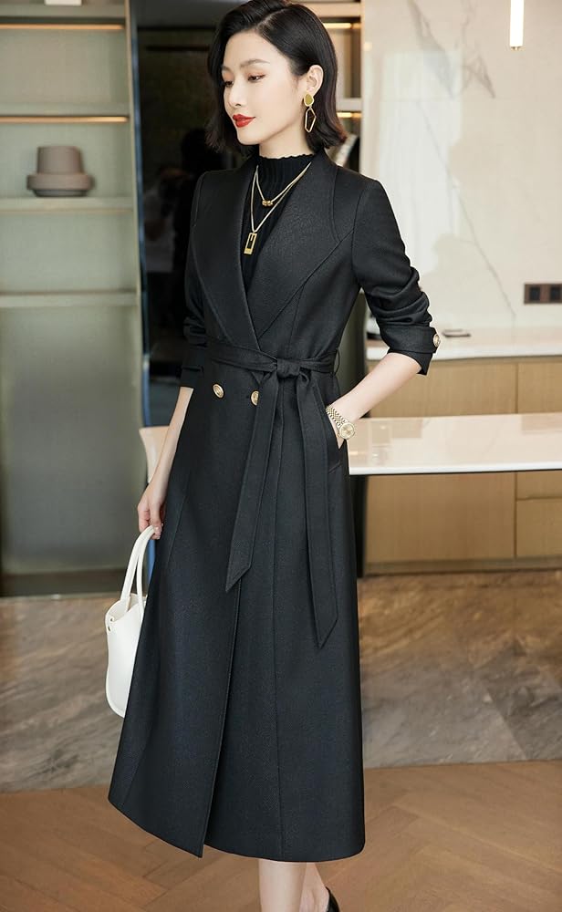 Amazon | [Hanmall] トレンチコート ボタン Vネック ベルト付き コート