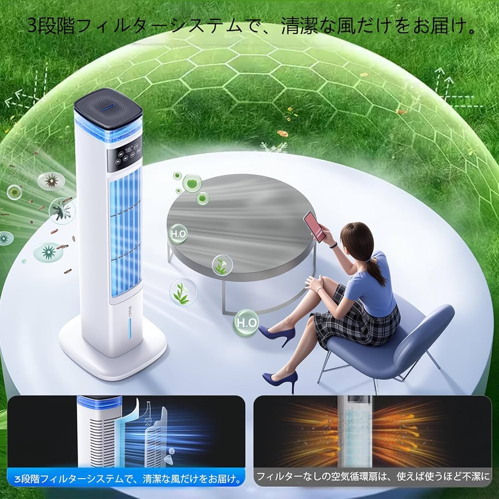 Amazon | Saluyar【2025年新型】冷風機 加湿器 1台2役 95cm高さ タワー