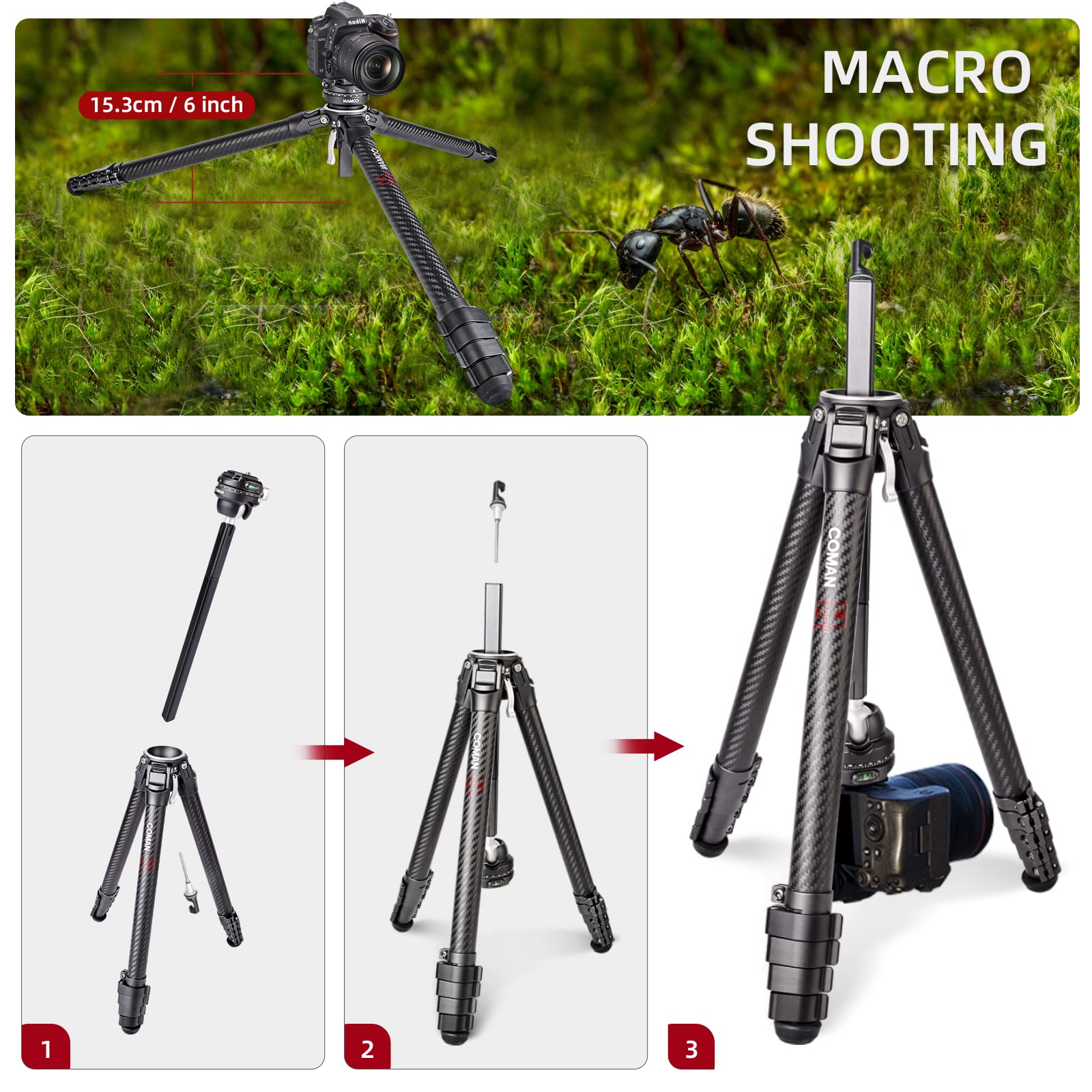 Amazon | COMAN Zero F38 カーボンファイバー カメラ三脚 62インチ