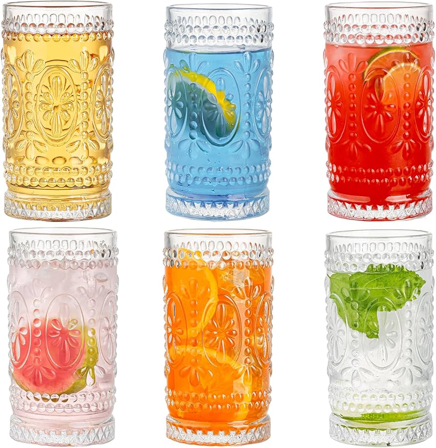 Amazon.com | Vintage Drinking Glasses, 6 pcs Romantic Glass Cups