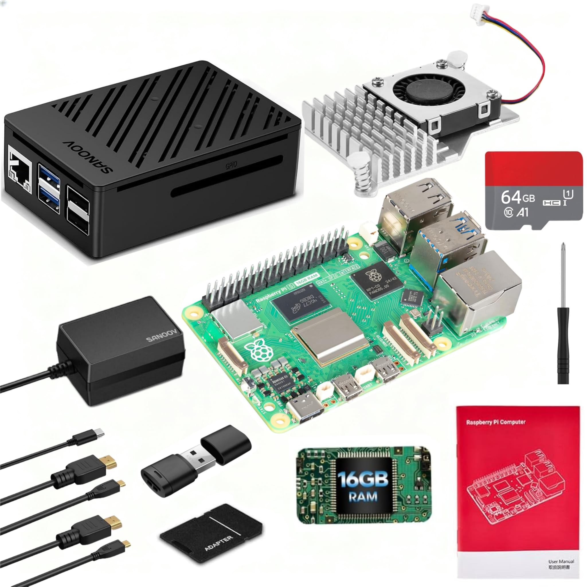 Amazon.co.jp: Sanoov Raspberry Pi5 16GB Kit Pi5 16GBRAM/64GB