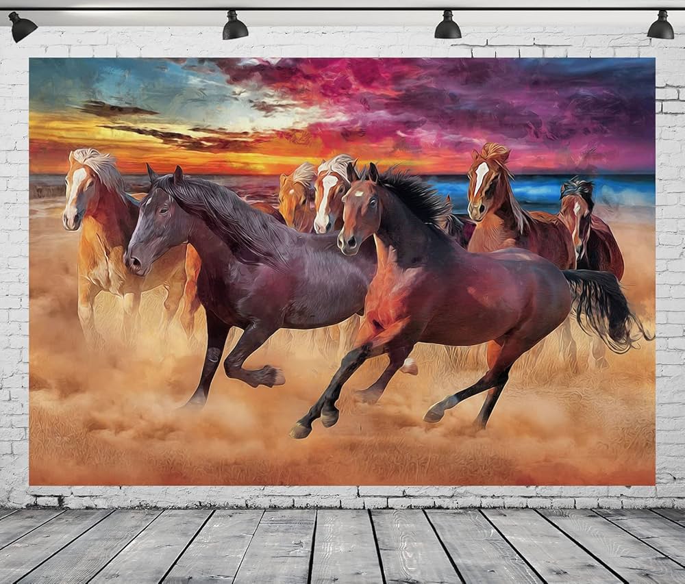 Amazon | Loccor 15 x 10フィート 走る馬 背景布 馬 油絵背景 砂漠の