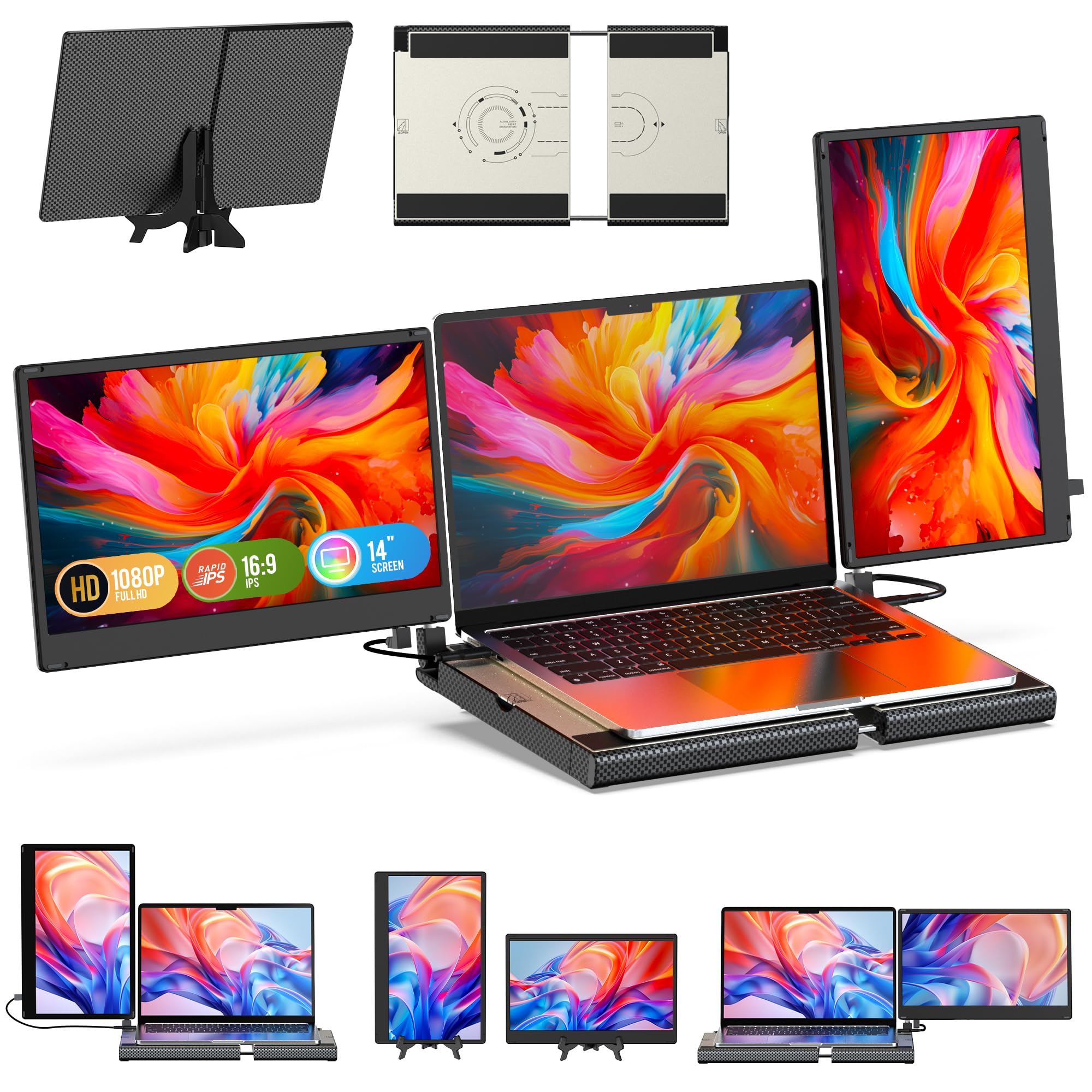 Amazon.co.jp: Kwumsy F3 モバイルモニター 2画面 トリプルポータブル