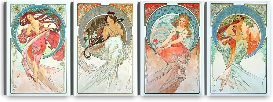 Amazon.com: A&T ARTWORK The Arts by Alphonse Mucha 4 Panel Wall