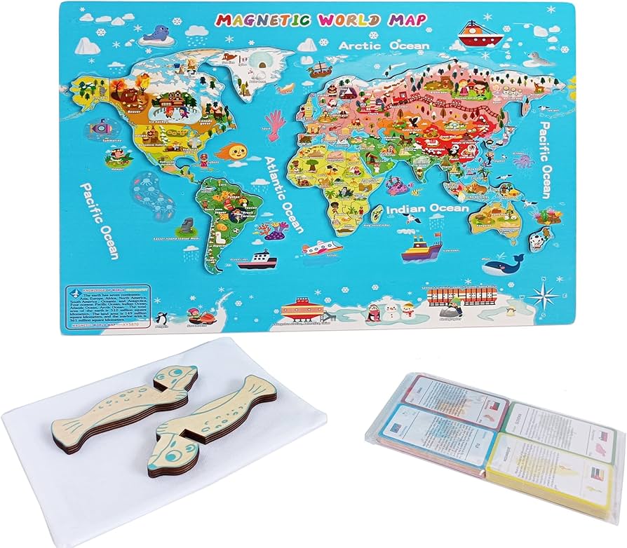 チョコ72】モンテッソーリ 地図パズル、地球儀、1と10のビーズセット