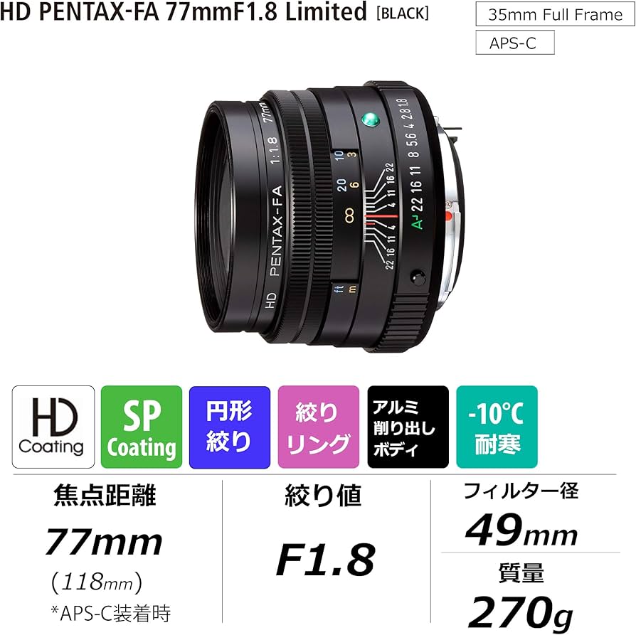 Amazon | ペンタックス HD PENTAX-FA 77mmF1.8 Limited ブラック 中