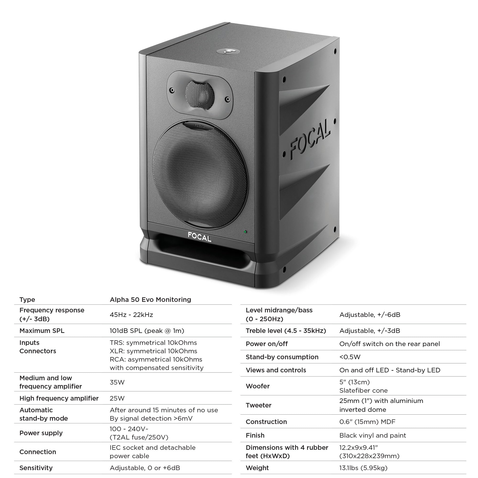 Amazon.co.jp: Focal Alpha 50 Evo 5インチ パワードスタジオモニター