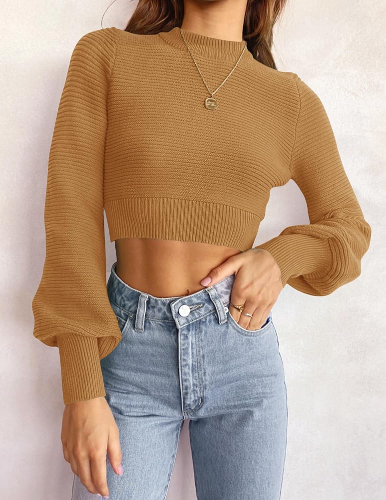 ZESICA Women's Spring Mock Neck Cropped Sweaters 2026 Long Sleeve