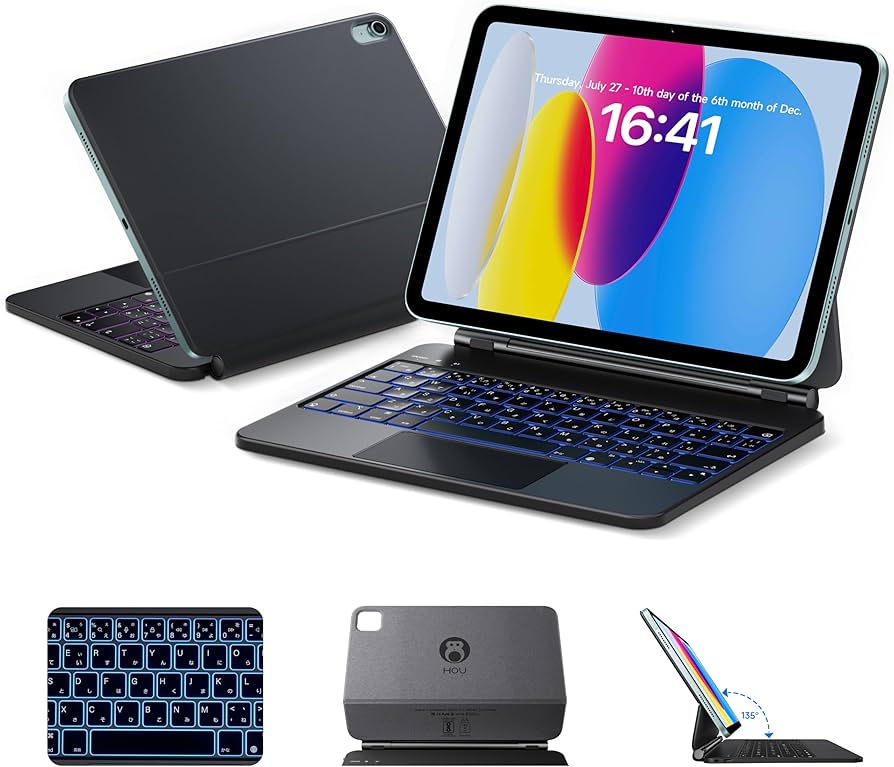 Amazon.co.jp: HOU iPad 11 (A16)/10 用 磁気キーボードケース、広角度