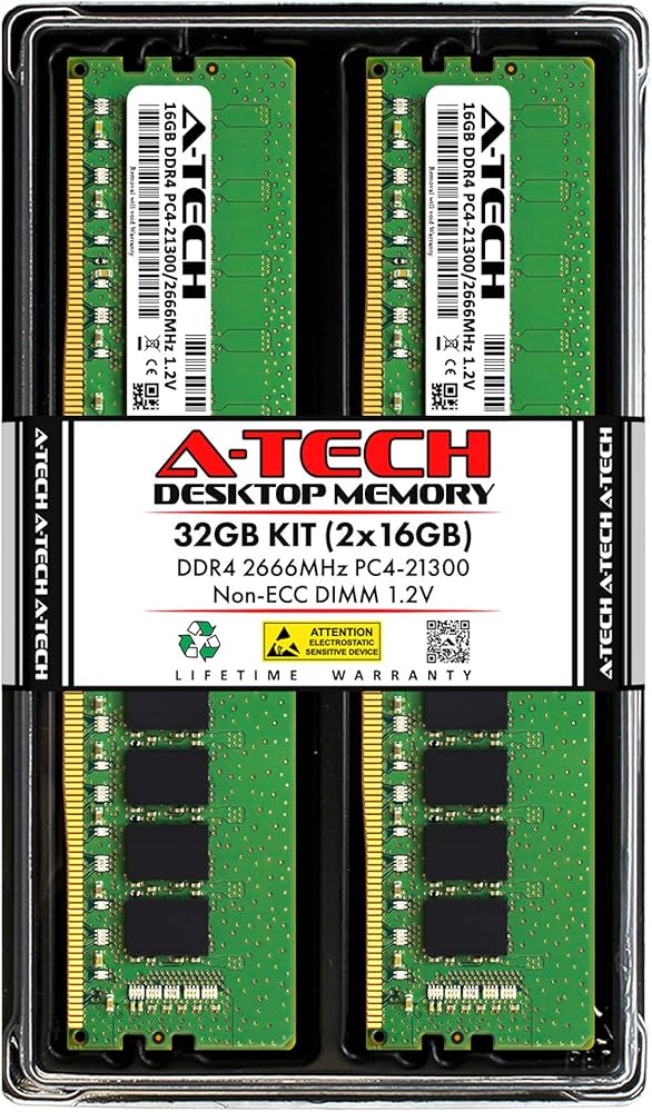 A-Tech 32GB (2x16GB) DDR4 2666 MHz UDIMM PC4-21300 (PC4-2666V