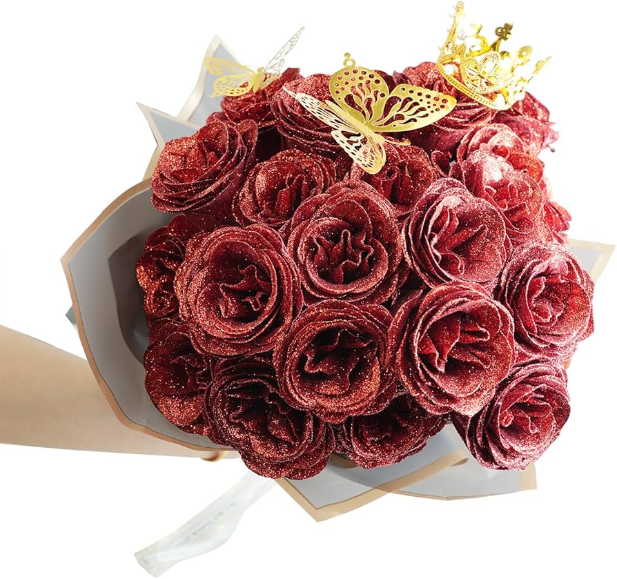 Amazon | Cashger 36バラの花束、DIYフェイクグリッターフラワーブーケ
