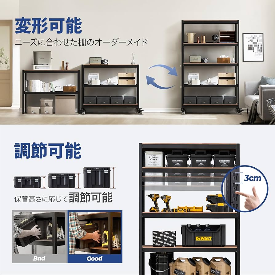 Amazon｜HOMEDANT House 組立簡単 ラミネート スチールラック キッチン