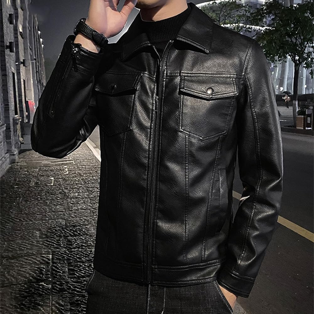 Amazon.com: SWJGLITTR Men's Trucker Leather Jacket Lightweight