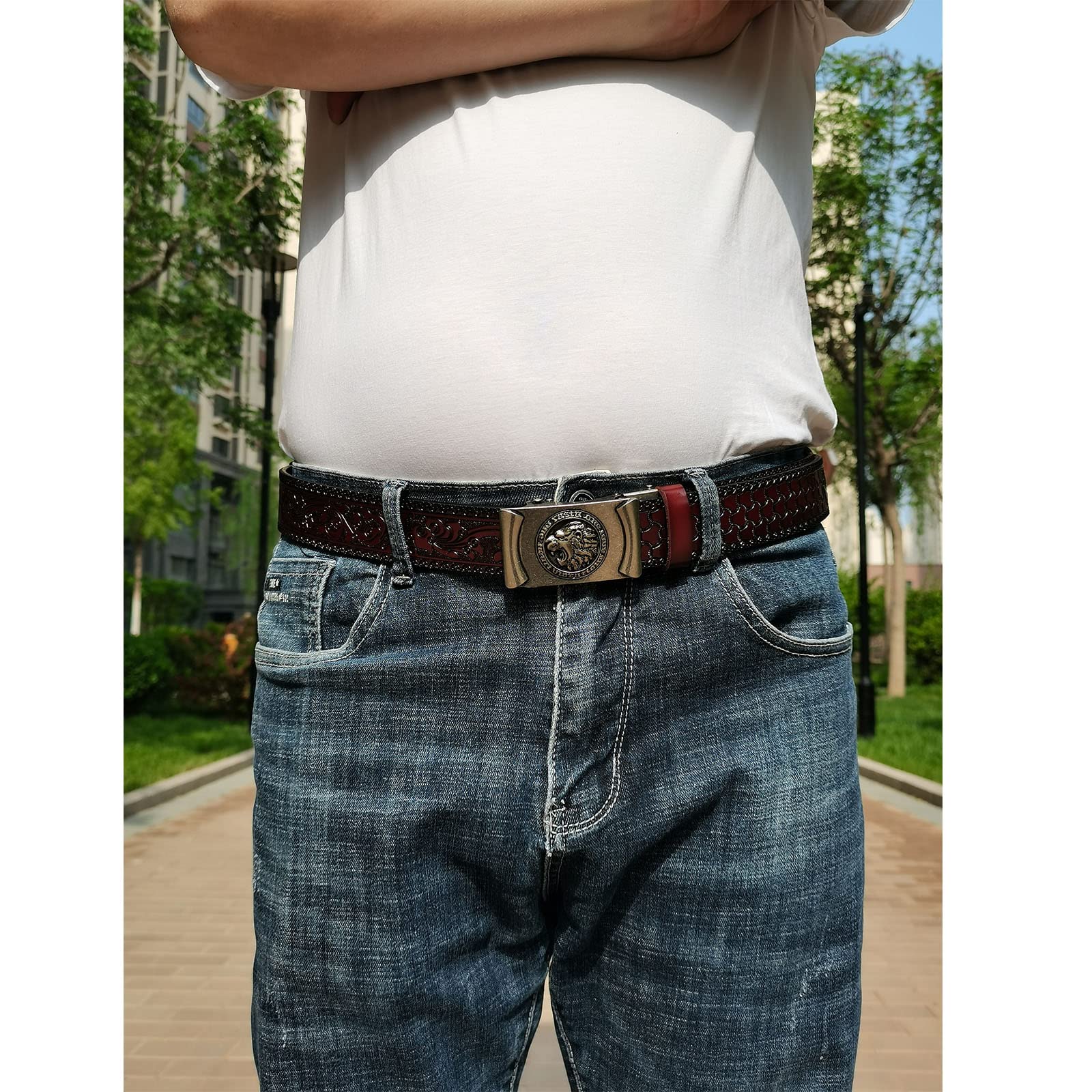 Amazon.co.jp: JIARY メンズベルト革ベルト ジーンズ用カービング柄型