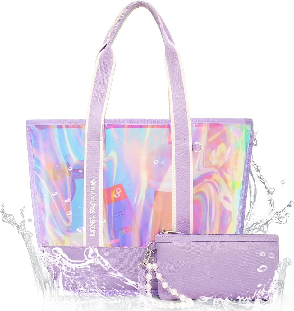 Amazon.com | LONG VACATION Iridescent Beach Bag, Beach Bags for