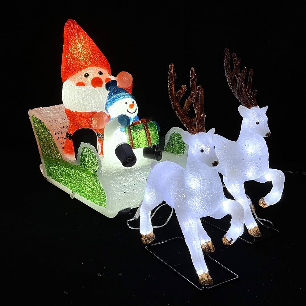 Amazon.co.jp: 2頭のトナカイとサンタ＆スノーマン＆プレゼント LED