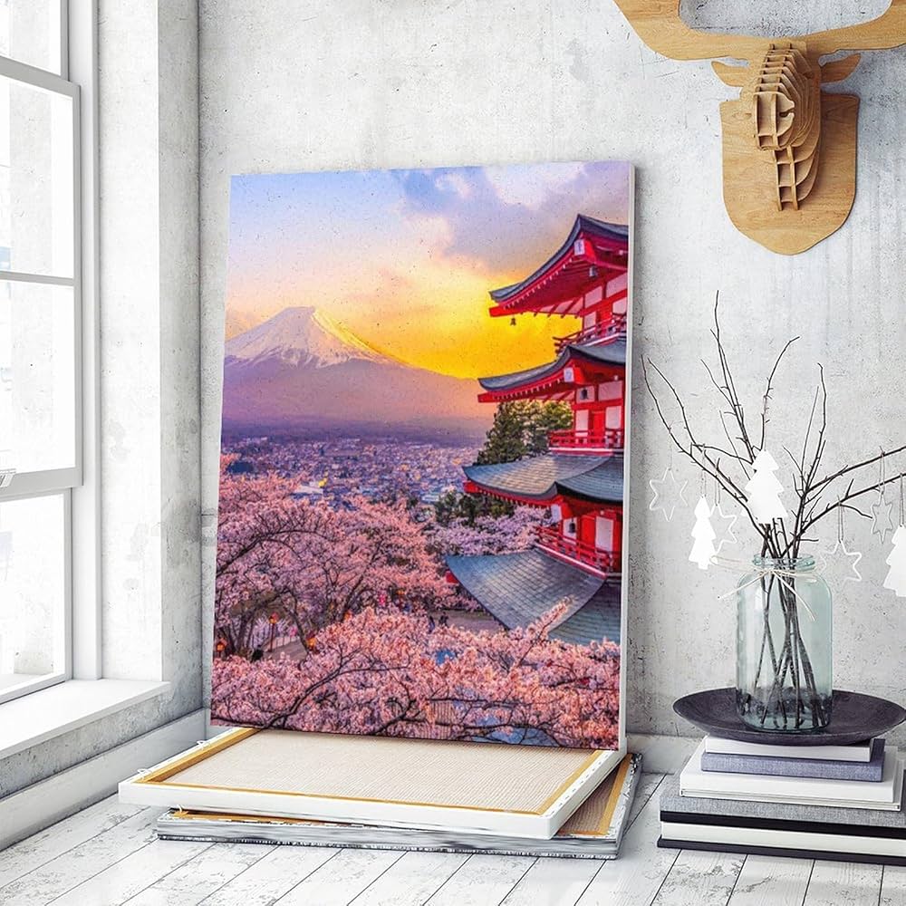 Amazon | 富士山と桜と五重塔 数字油絵 素晴らしい街並み 数字キット