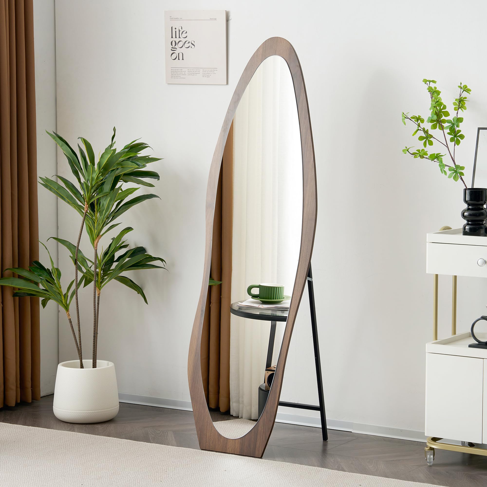 Amazon.co.jp: OSJ 全身鏡 ウェーブミラー 姿見鏡 北欧 木目調