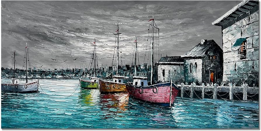 Amazon.co.jp: Zoyart 絵画 24x48インチ 手描き 油絵 手描き アーバン