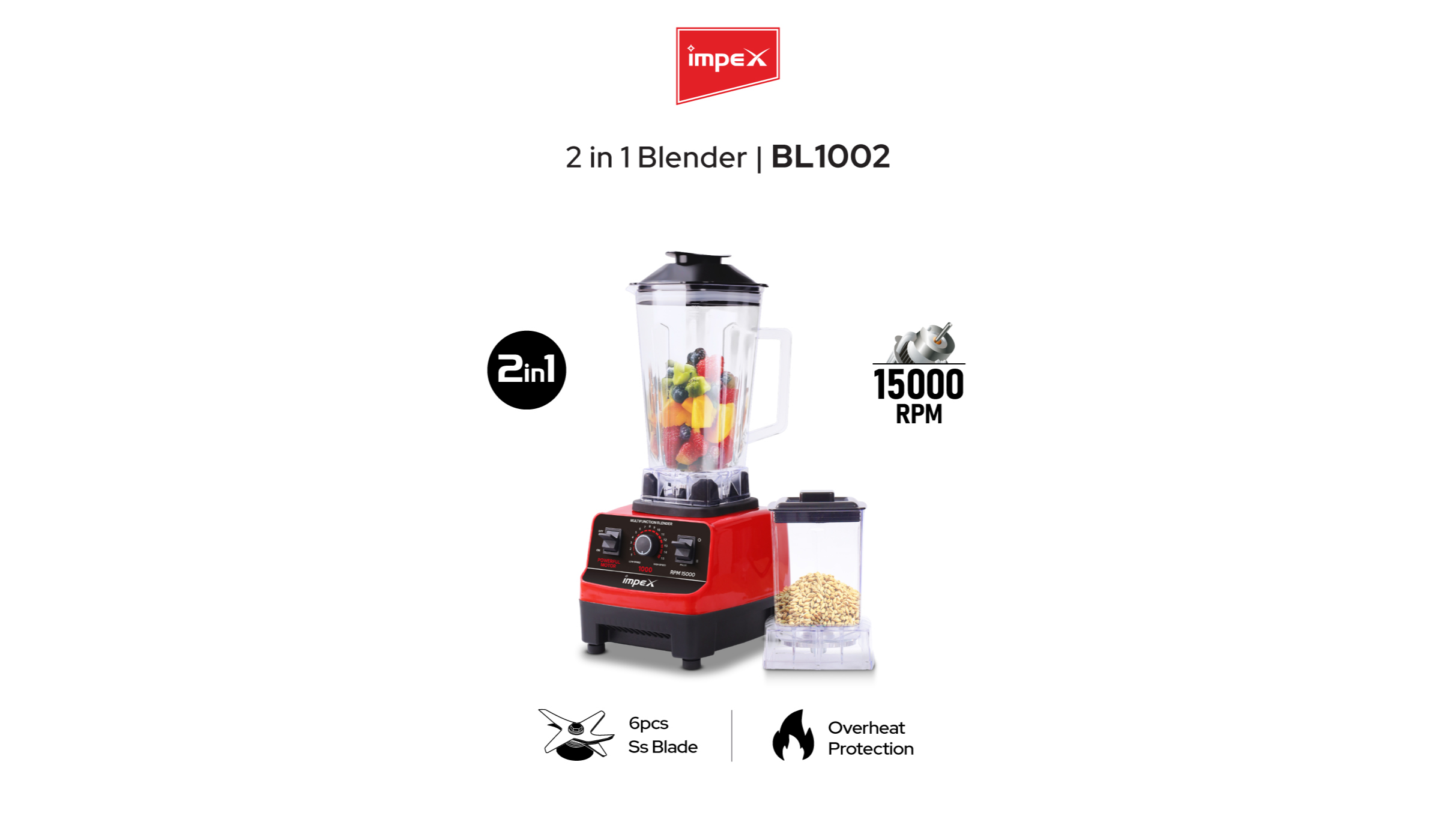 Impex Multi-Function 2-in-1 Blender | High-Speed Mixer Grinder