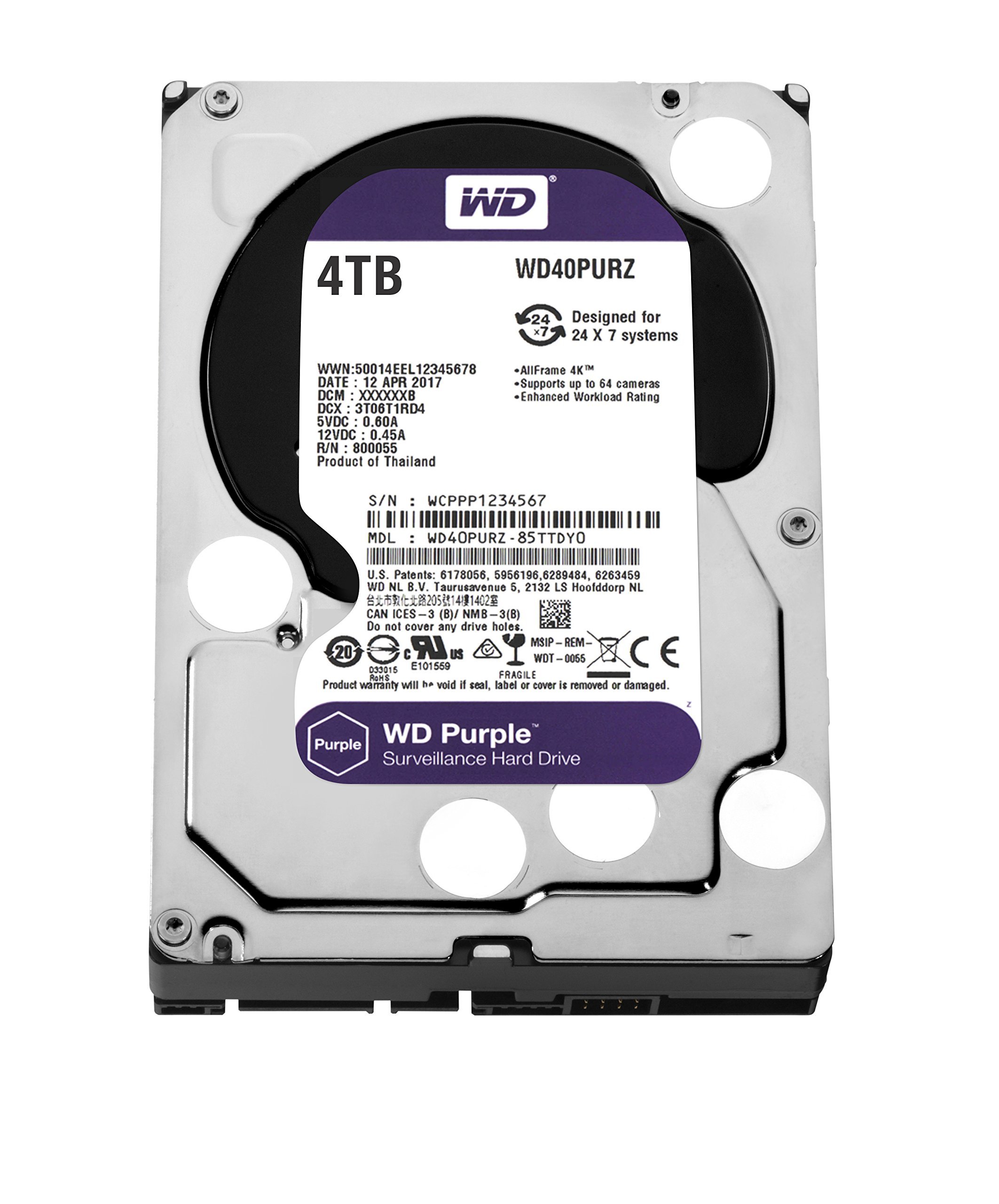 Amazon | WD Purple 4TB 監視ハードディスクドライブ - 5400 RPM