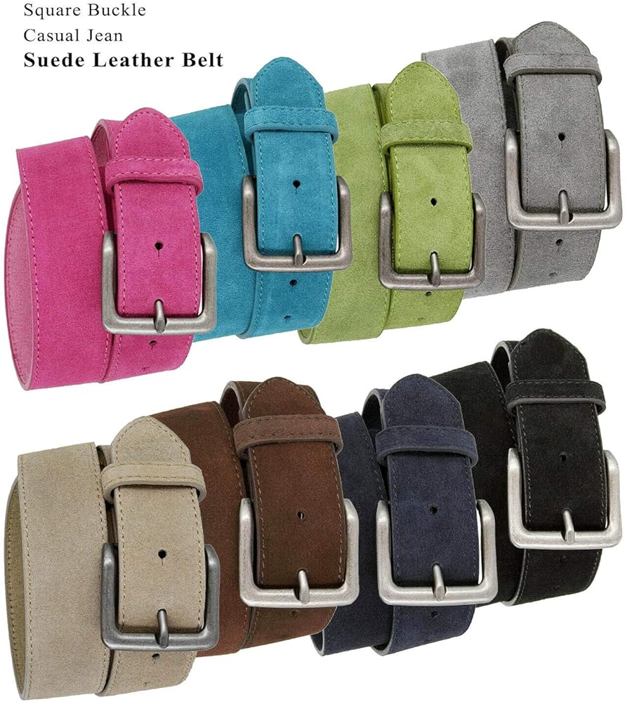 Square Buckle Casual Jean Suede Leather Belt 1 1/2