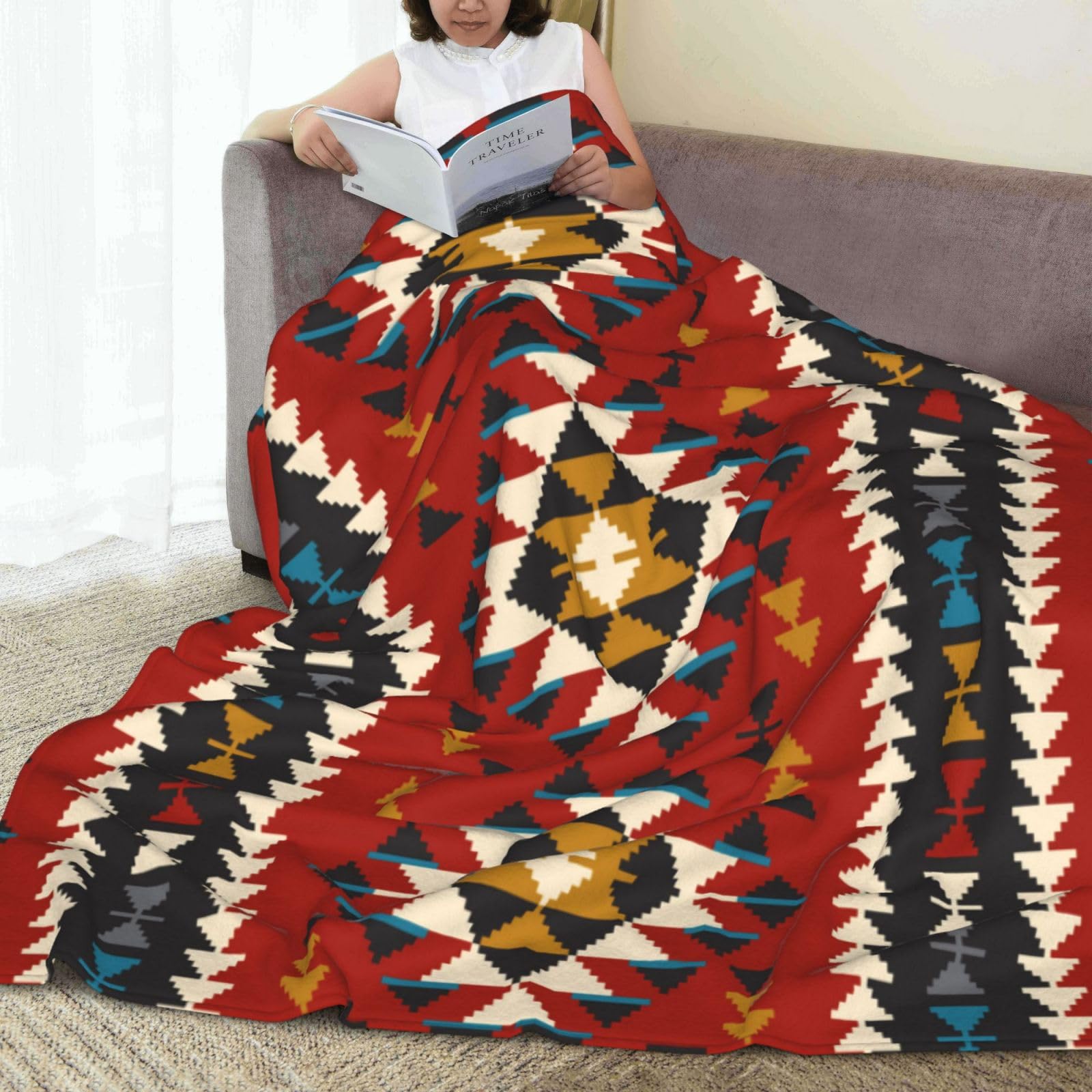 Amazon｜毛布 インディアン ネイティブアメリカン 民族柄 オルテガ柄