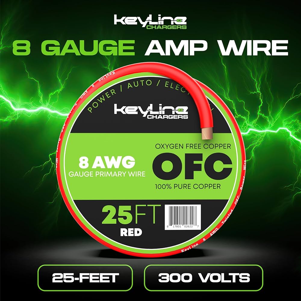 Amazon.com: 8 Gauge Wire (25ft) AWG Amp Battery Cable for