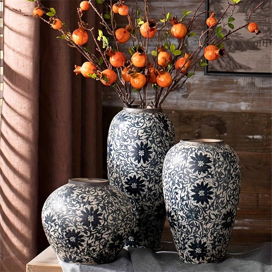 Amazon.co.jp: フラワーベース唐草柄ビンテージ花瓶、中国風セラミック