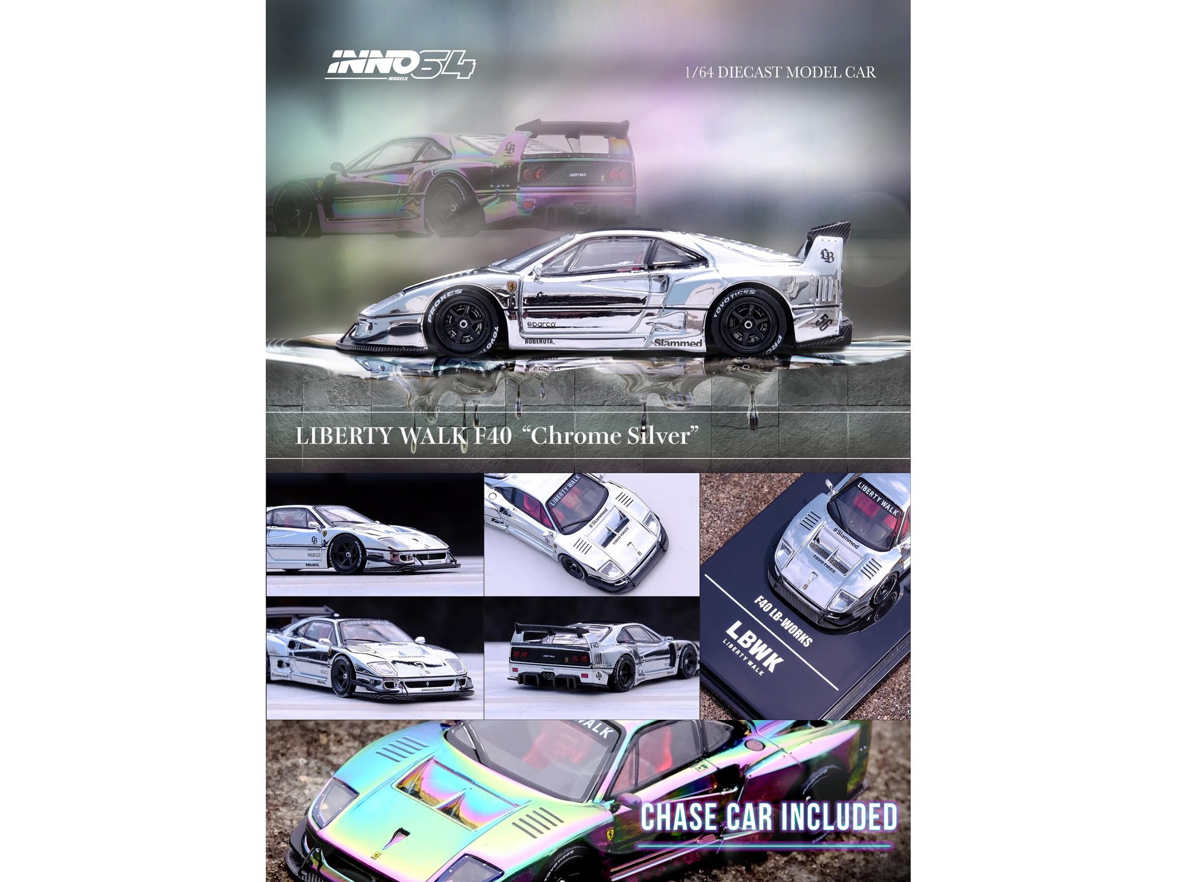 Amazon.com: Inno Models LBWK (Liberty Walk) F40 Chrome Silver 1/64