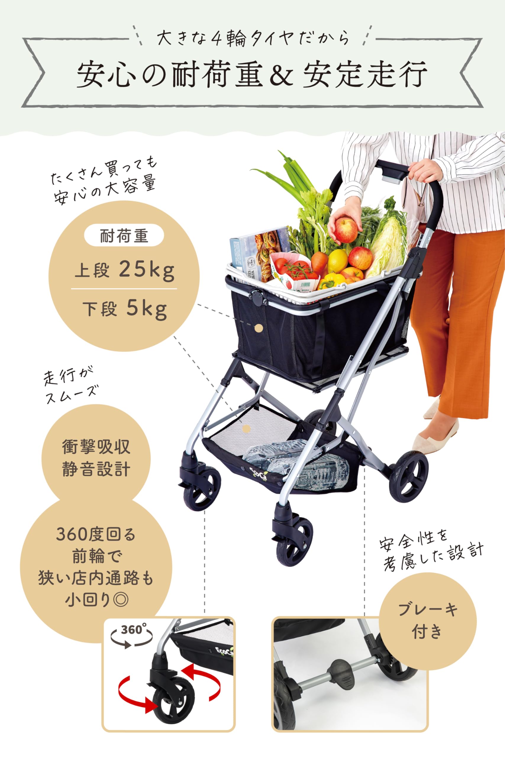 Amazon｜EcoCa エコカ ショッピングカート 【マイバッグセット】 (本体